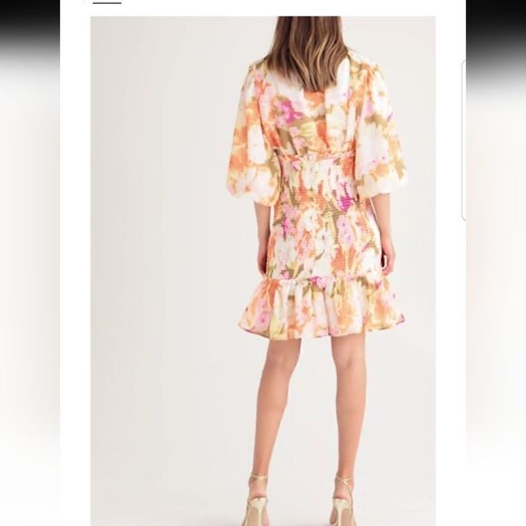 NWT Rachel Parcell Smocked Dress Puff Sleeve Pink Spring Multi Floral L - Picture 8 of 16